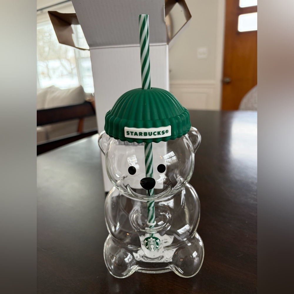 Starbucks Bearista Glass Cold Cup with Green Hat- NEW in original packaging
